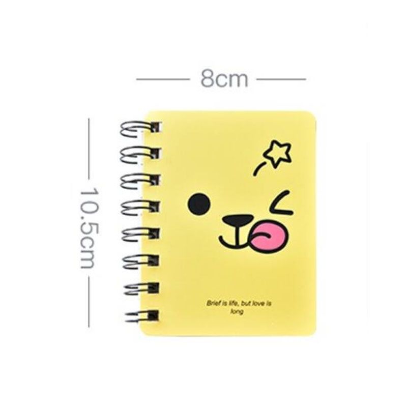 Cartoon Student Mini Portable Pocket Notepad Coil Notebook- Emoji-Yellow