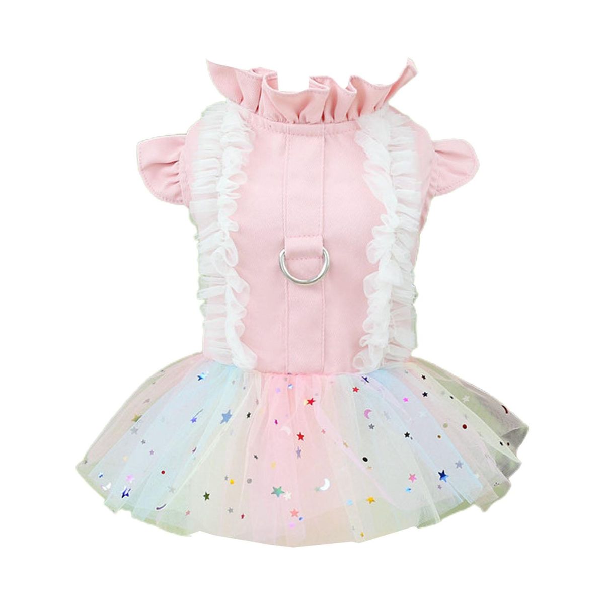 Dog Dress Mesh Hem Pets Clothes Pink