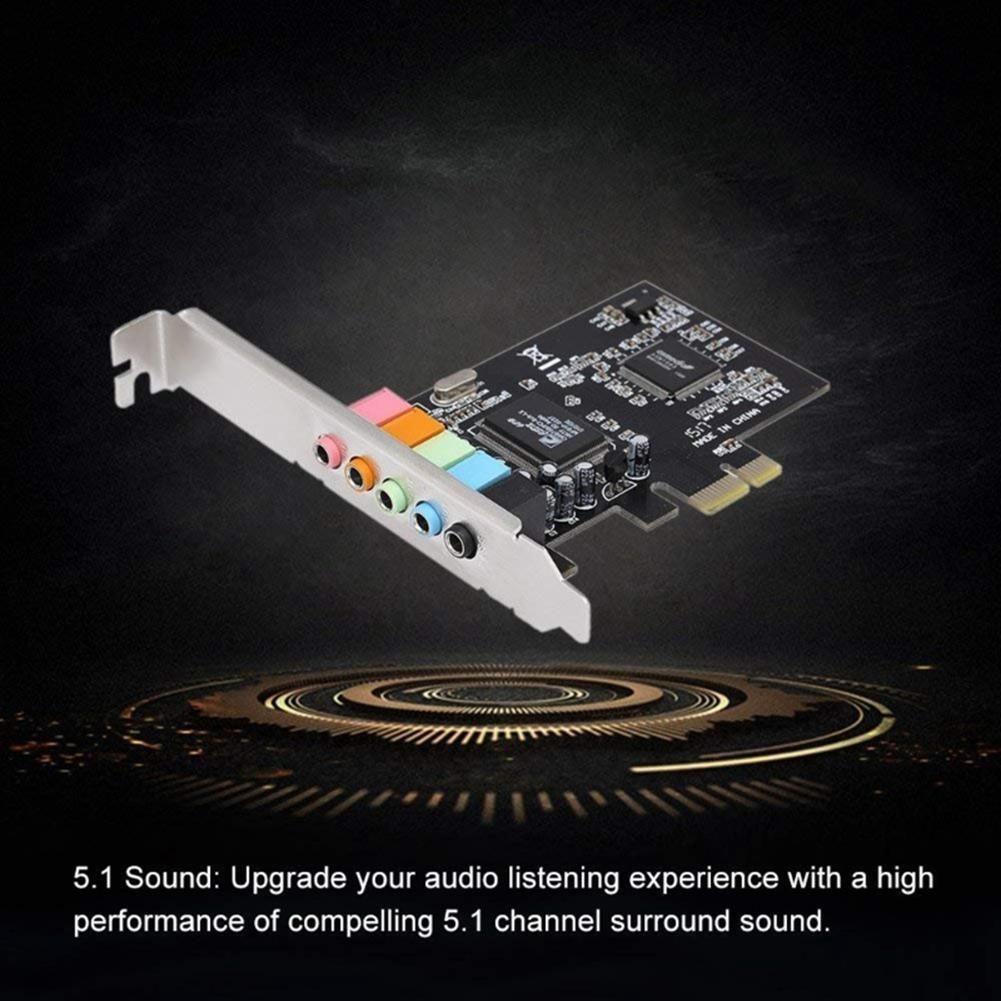 PCIe Sound Card 5.1, PCI Express Surround Card 3D Stereo Audio with High Sound Performance PC Sound Card CMI8738 Chip