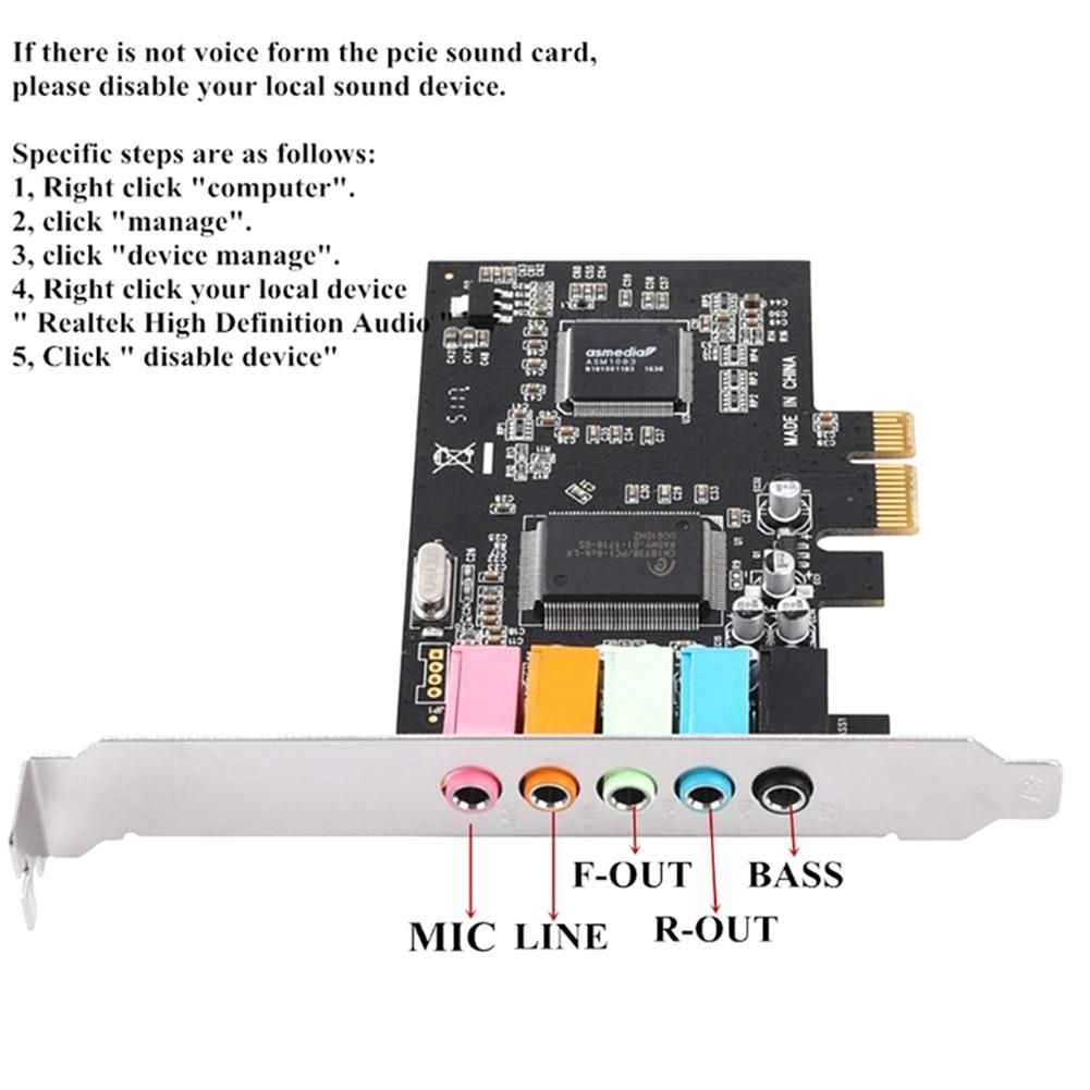 PCIe Sound Card 5.1, PCI Express Surround Card 3D Stereo Audio with High Sound Performance PC Sound Card CMI8738 Chip