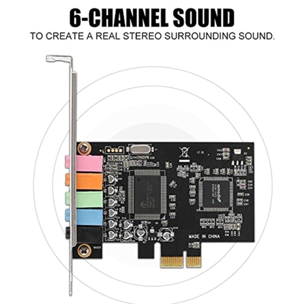 PCIe Sound Card 5.1, PCI Express Surround Card 3D Stereo Audio with High Sound Performance PC Sound Card CMI8738 Chip