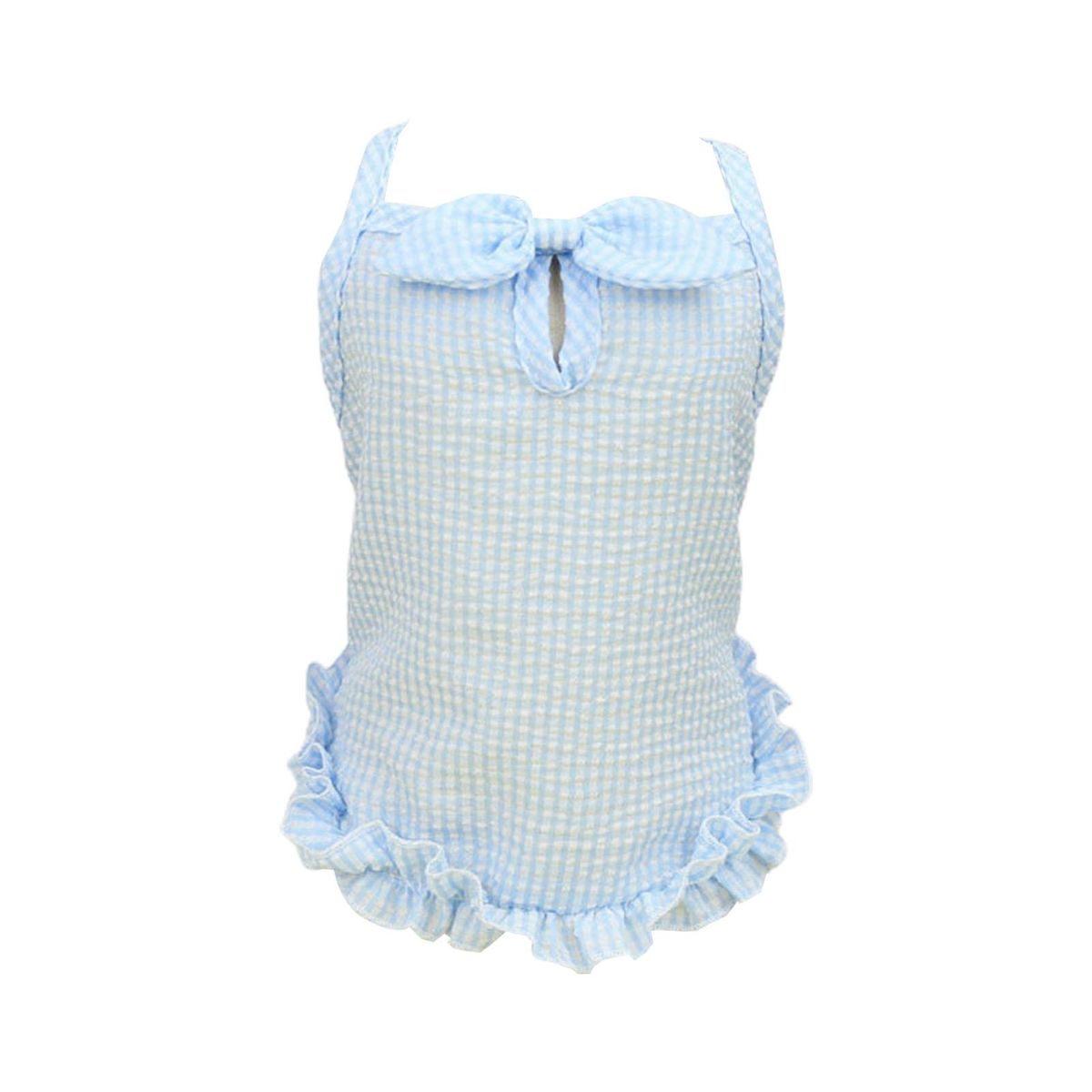 Pet Dress Plaid Print Pet Puppy Dog Bowknot Vest Dress Blue