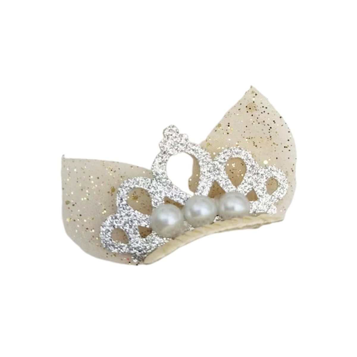 Dog Hairpin Pet Dog Faux Pearl Crown Shape Hair Clip Beige