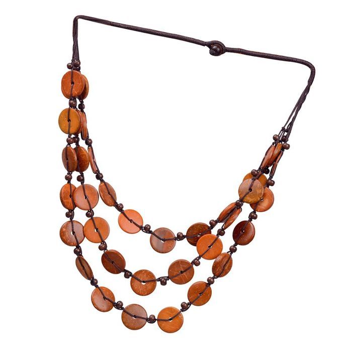 Woman Bohemian Coconut Shell Weave Beaded Necklace Pendant Orange