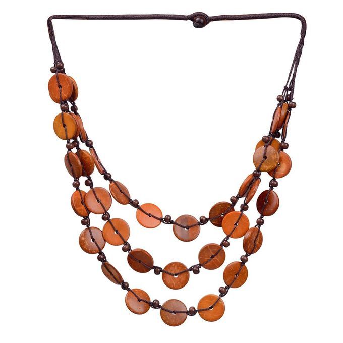 Woman Bohemian Coconut Shell Weave Beaded Necklace Pendant Orange