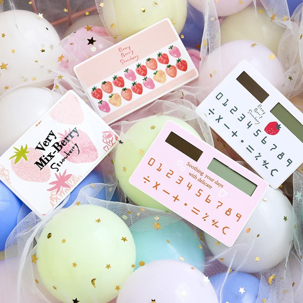 1pcsSolar Calculator Ultra Thin Mini Fashion Card Sized 8-Digit Portable Solar Powered Cartoon Gift Pocket Calculator Stationery  Color