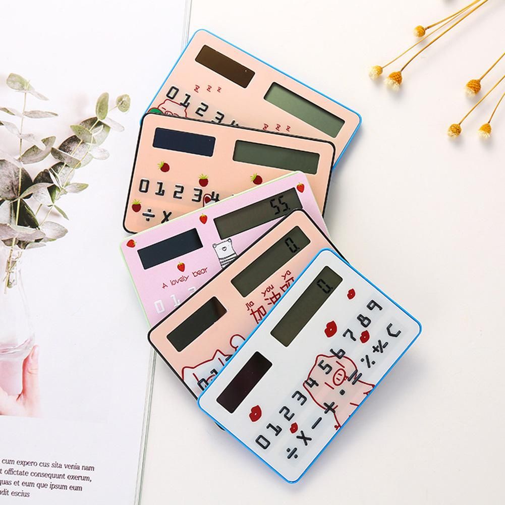 1pcsSolar Calculator Ultra Thin Mini Fashion Card Sized 8-Digit Portable Solar Powered Cartoon Gift Pocket Calculator Stationery  Color