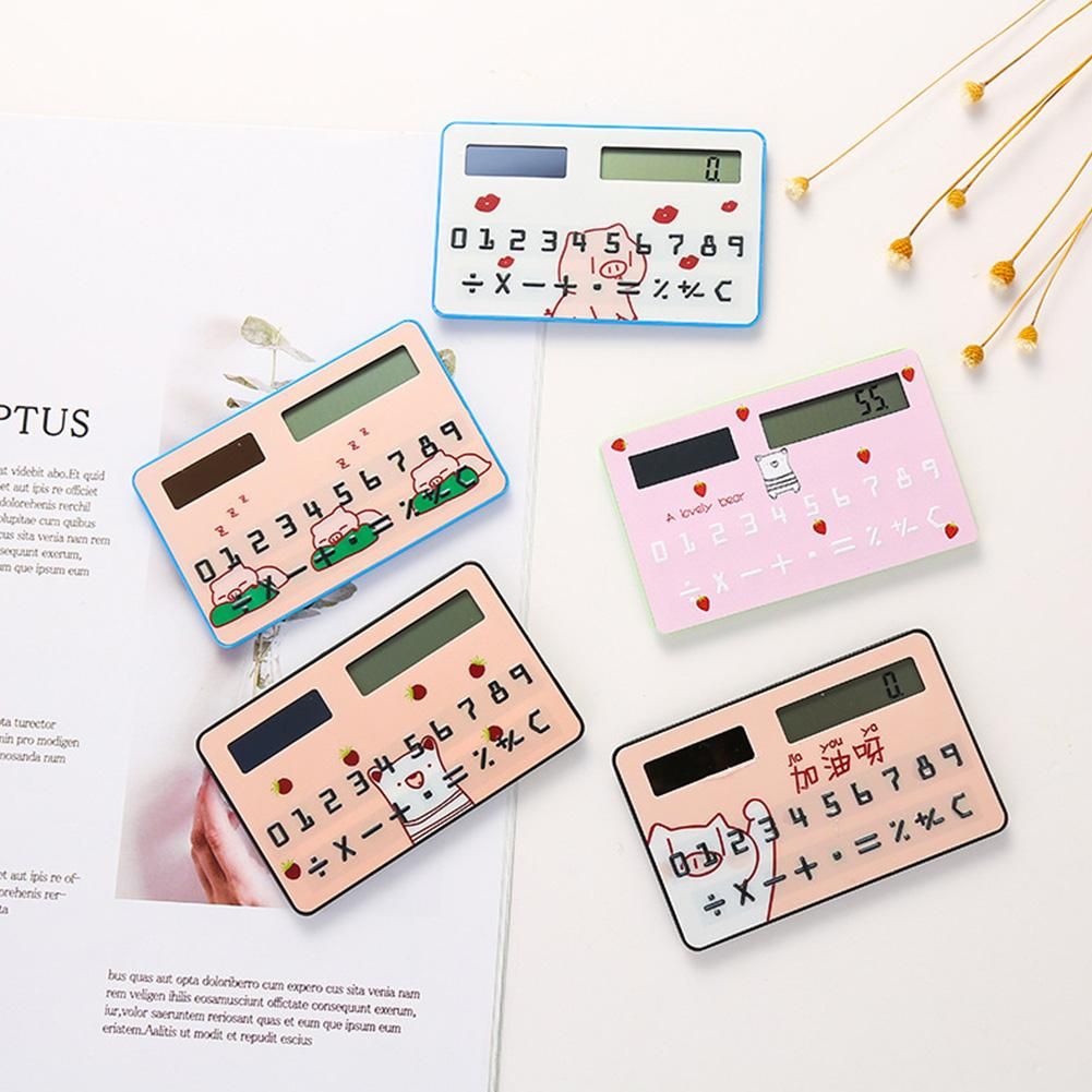 1pcsSolar Calculator Ultra Thin Mini Fashion Card Sized 8-Digit Portable Solar Powered Cartoon Gift Pocket Calculator Stationery  Color