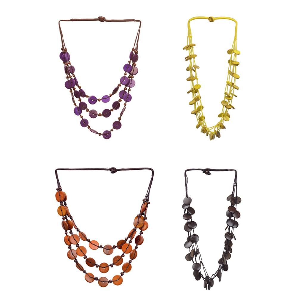 Ms. Bohemian Coconut Shell Fabric Pearl Necklace Pendant Orange