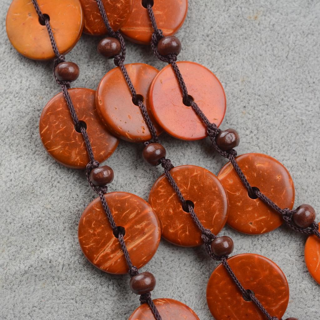 Ms. Bohemian Coconut Shell Fabric Pearl Necklace Pendant Orange