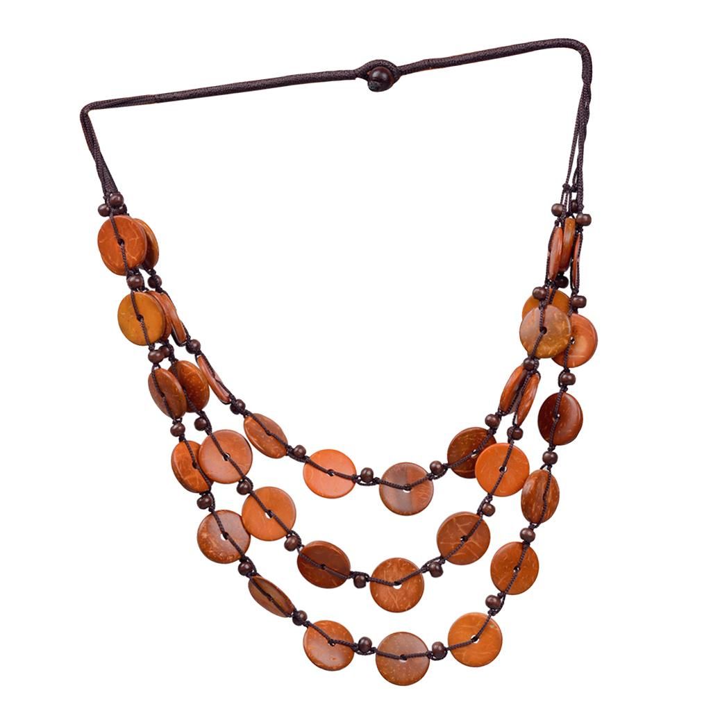 Ms. Bohemian Coconut Shell Fabric Pearl Necklace Pendant Orange
