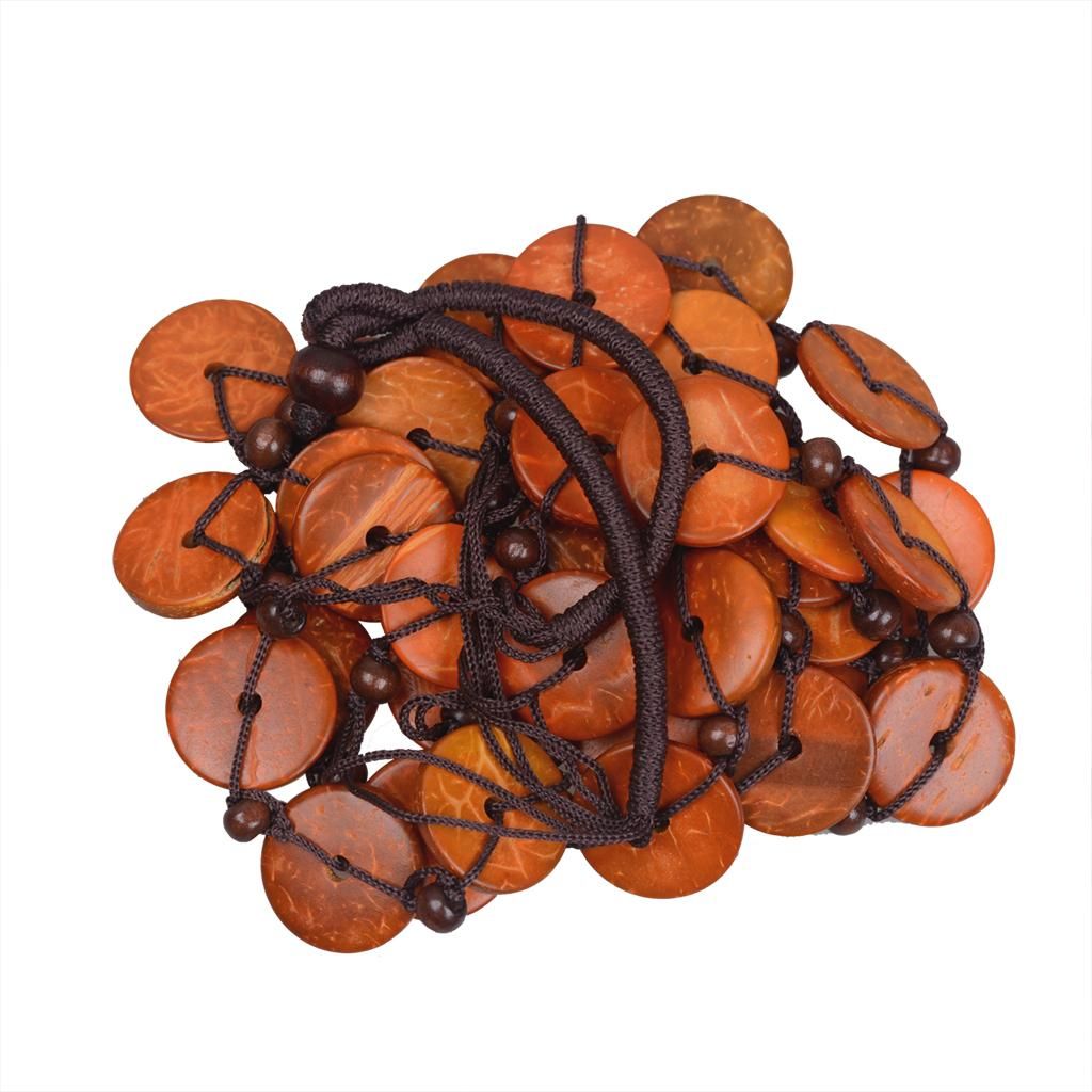 Ms. Bohemian Coconut Shell Fabric Pearl Necklace Pendant Orange
