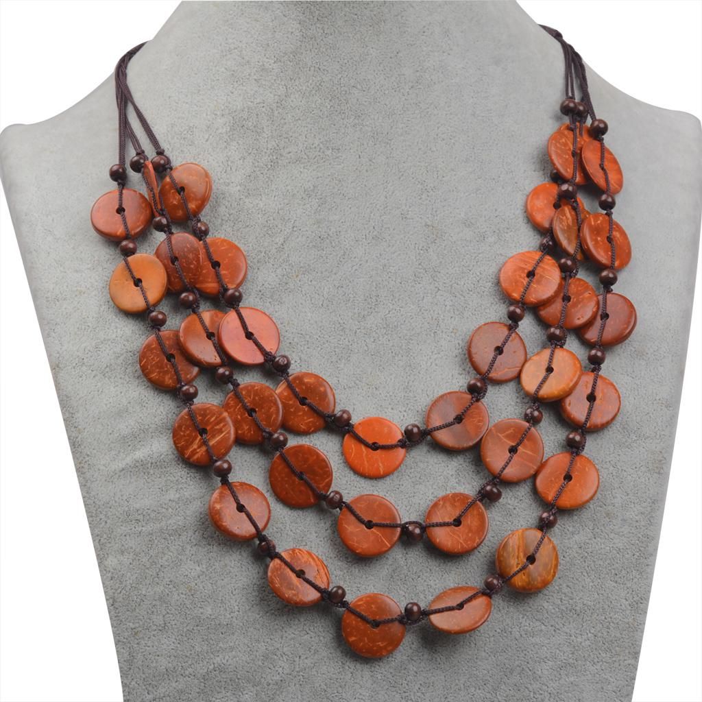 Ms. Bohemian Coconut Shell Fabric Pearl Necklace Pendant Orange
