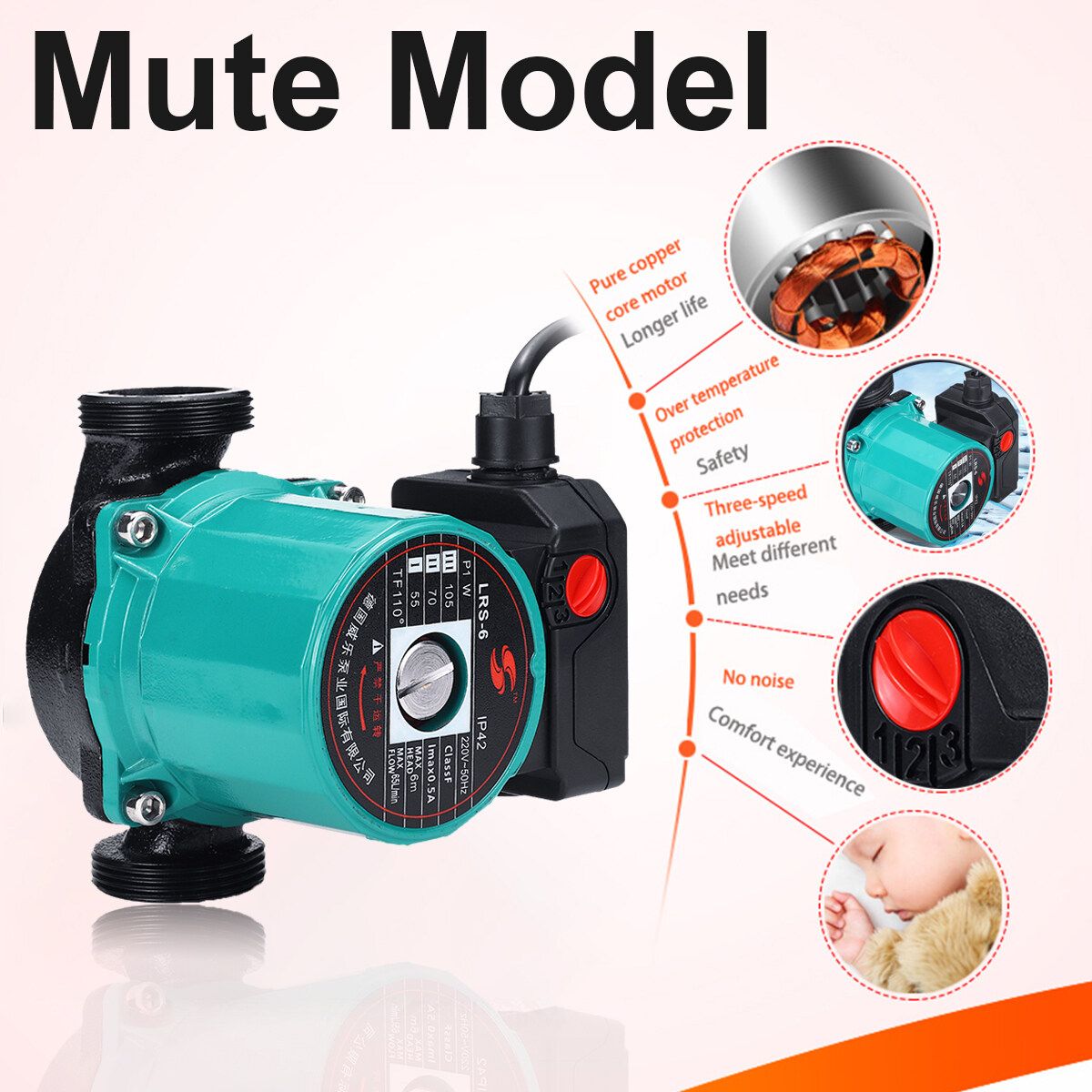 3-Speed 220V Central Heating Circulator Mute Boiler Hot Water Circulating Pump 100w 0.6inch