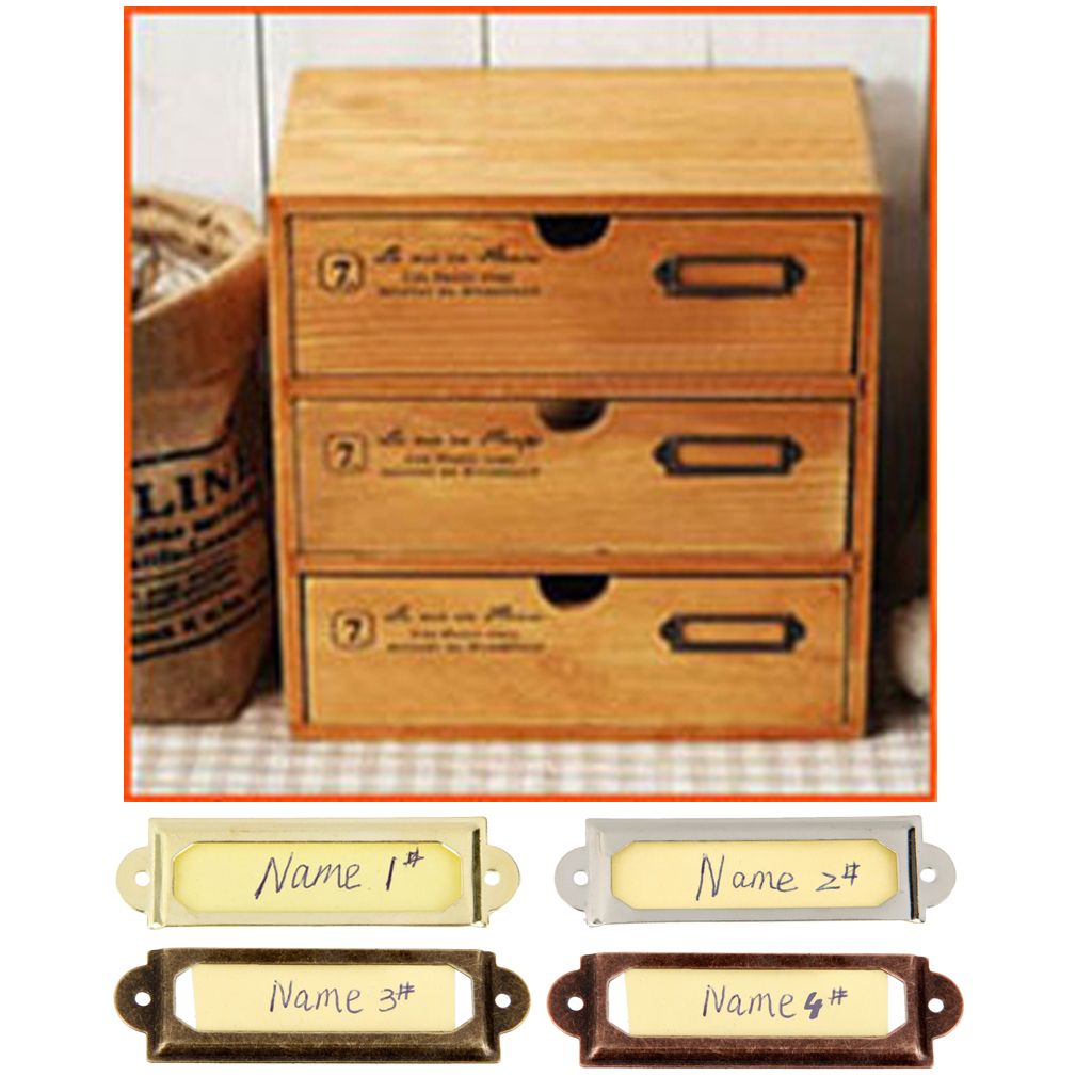 (Silver)50pcs Office Library File Drawer Cabinet Card Tag Label Holder Metal Frame (Antique Bronze)