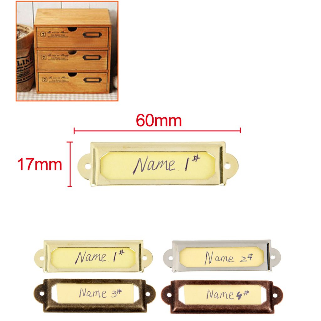 (Silver)50pcs Office Library File Drawer Cabinet Card Tag Label Holder Metal Frame (Antique Bronze)
