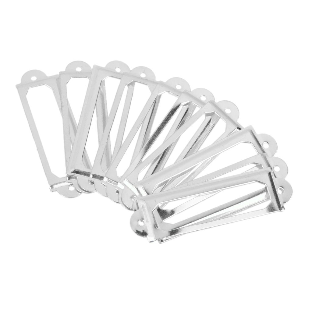 (Silver)50pcs Office Library File Drawer Cabinet Card Tag Label Holder Metal Frame (Antique Bronze)