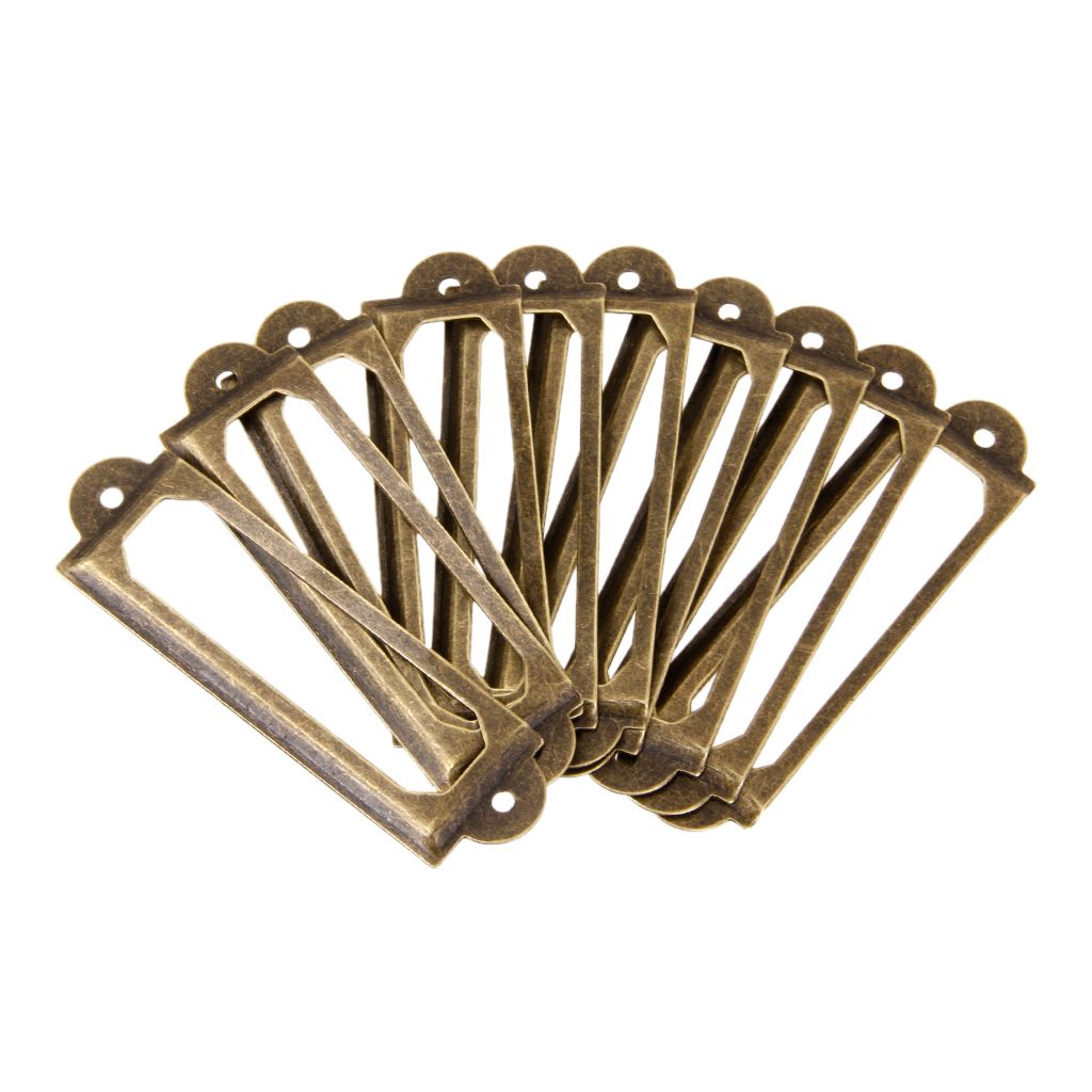 (Silver)50pcs Office Library File Drawer Cabinet Card Tag Label Holder Metal Frame (Antique Bronze)