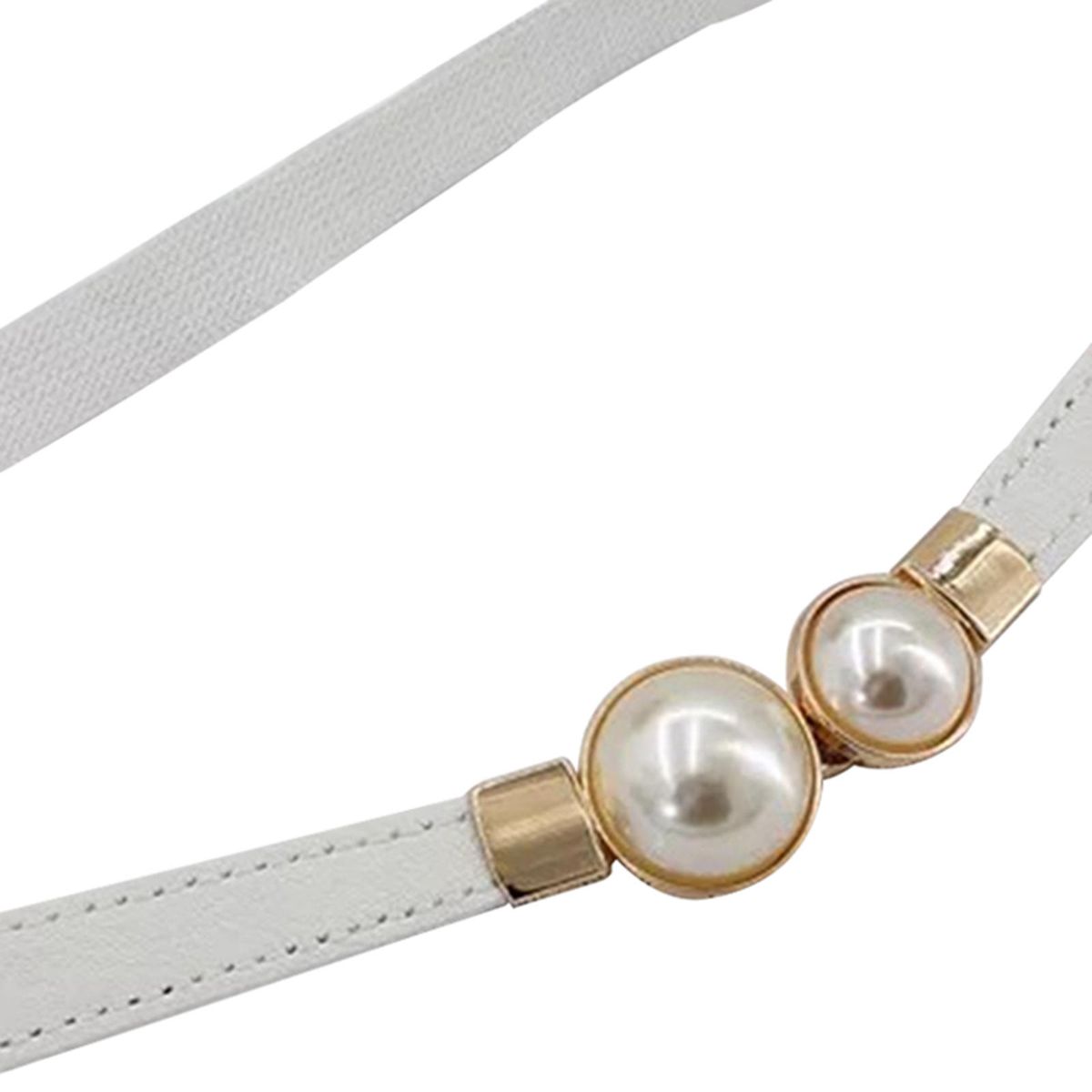 Women Ladies Elastic Waist Dress Belt Stretch Narrow Skinny White