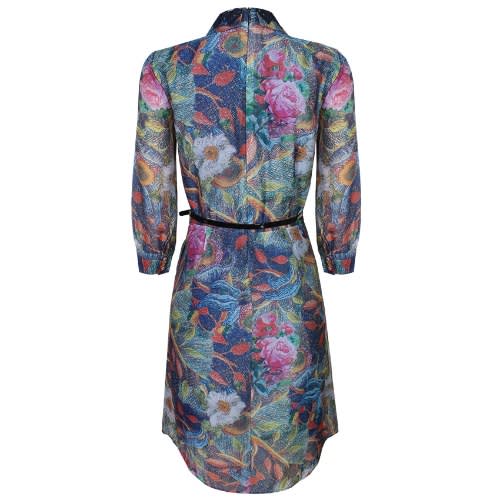 Collared Floral Belted Neck Button Dress