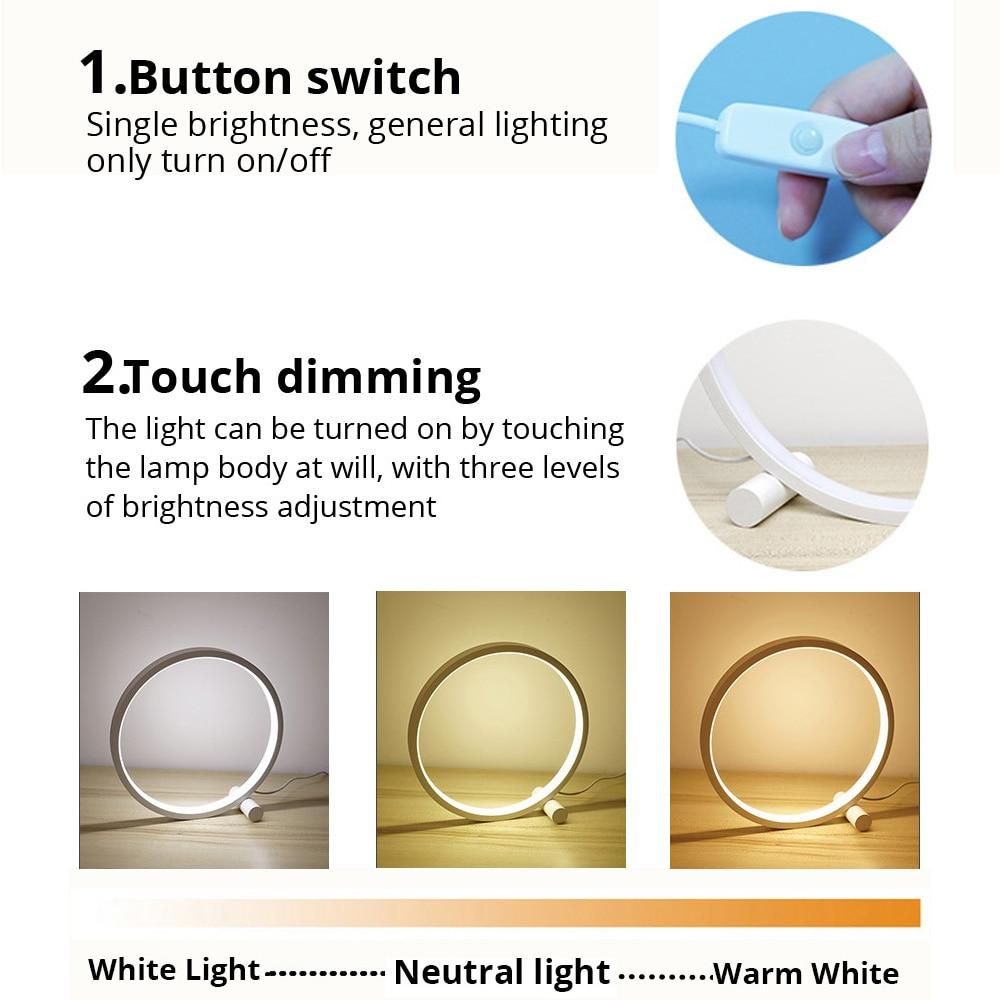 LED Table Lamp Bedroom Bedside Lamp Round Acrylic Living Room Lamp Reading Lamp Black/white Touch Control Dimmable Night Light