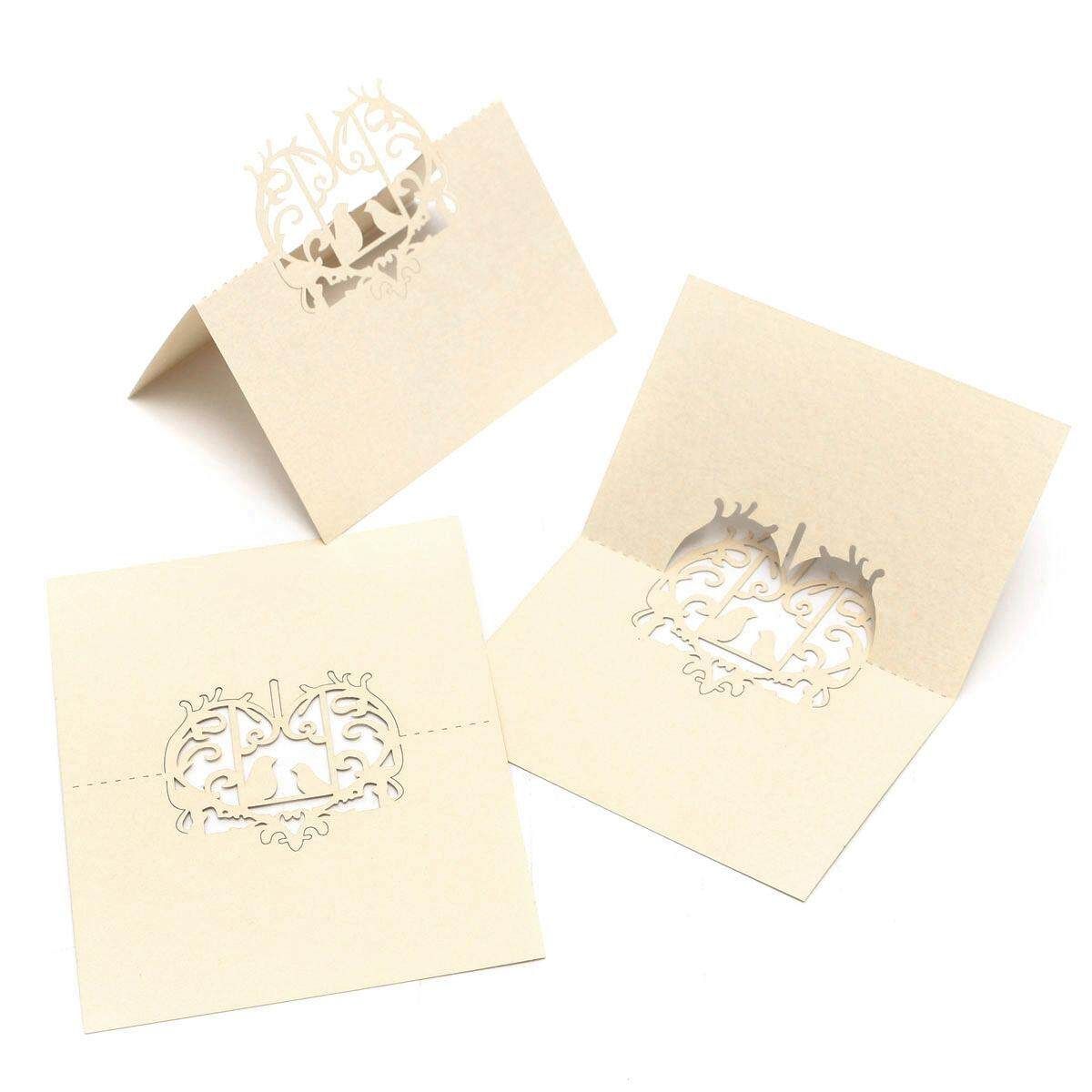 10pcs Love Birds Cut Wedding Party Table Name Place Invitation Cards Favor Decor Milky White (ivory White)