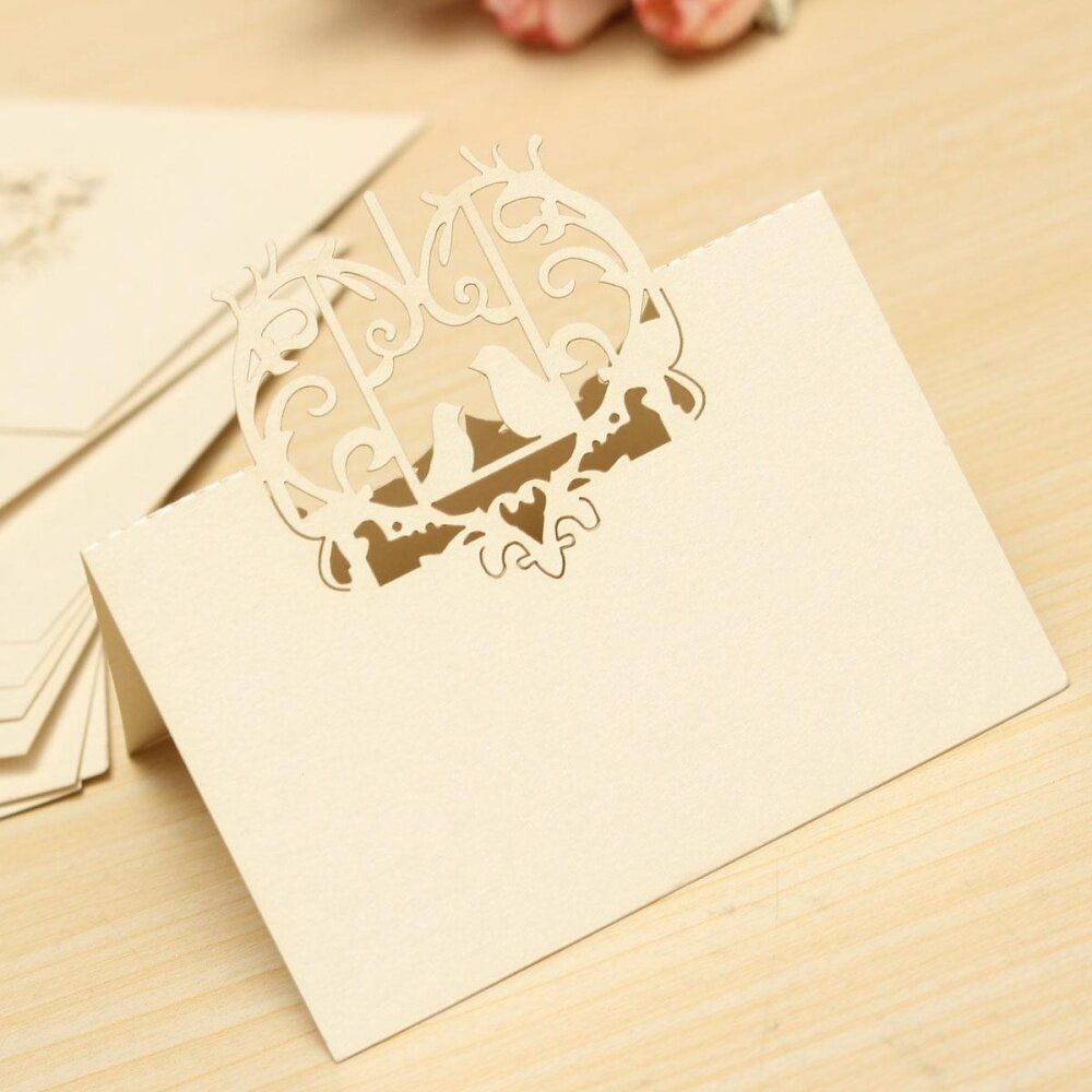 10pcs Love Birds Cut Wedding Party Table Name Place Invitation Cards Favor Decor Milky White (ivory White)