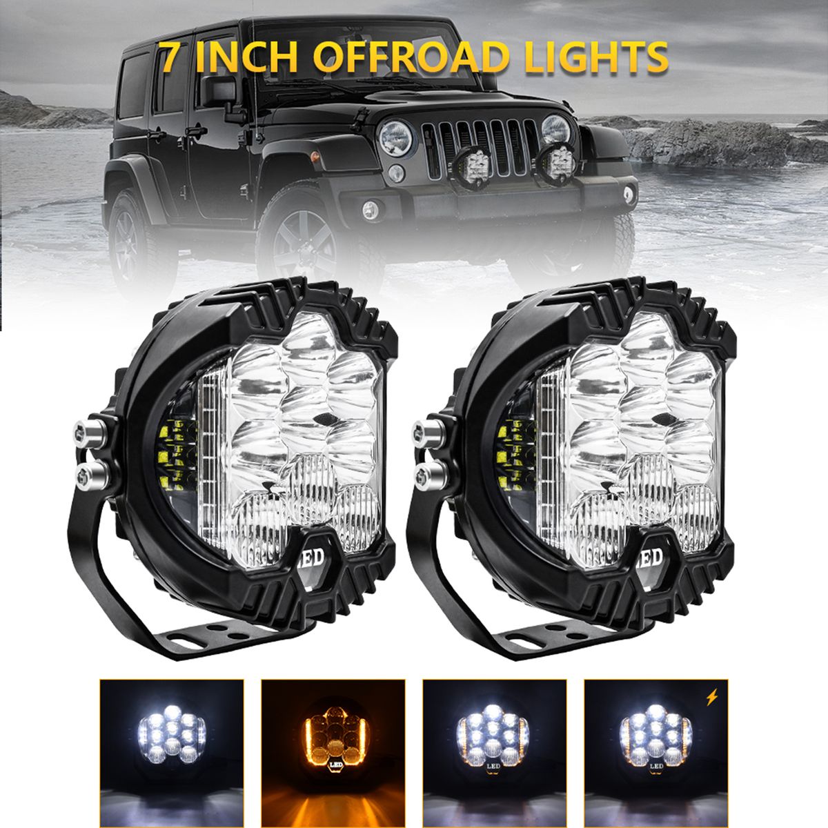 2Pcs 7inch LED Work Light Pods Spot Flood Combo Beam Fog