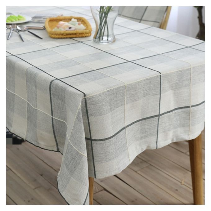Grid Pattern Cotton Linen Cotton Table Cloth For Dustproof Home Decor Dinner Table Cover, Size:140x140cm(Dark Blue)