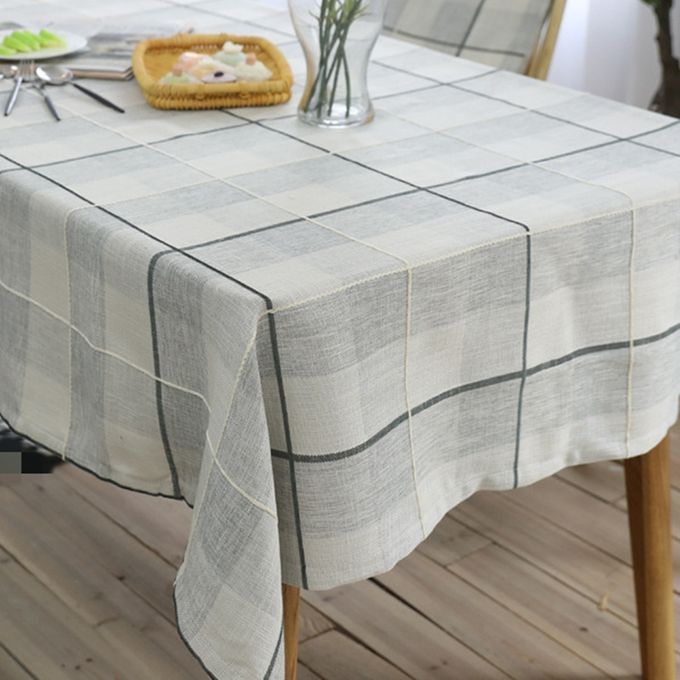 Grid Pattern Cotton Linen Cotton Table Cloth For Dustproof Home Decor Dinner Table Cover, Size:140x140cm(Dark Blue)