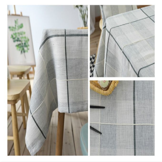 Grid Pattern Cotton Linen Cotton Table Cloth For Dustproof Home Decor Dinner Table Cover, Size:140x140cm(Dark Blue)