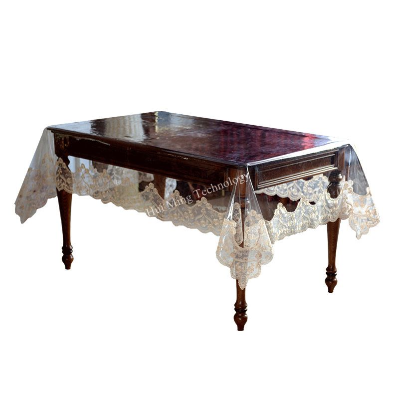 Tablecloth Waterproof PVC Transparent Soft Golden Lace Embroidered Oil-proof Table Cover Table Crystal Plate Table Cloth HMP17G