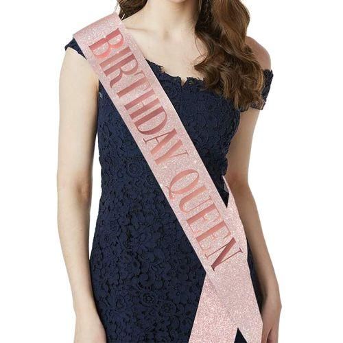 Birthday Queen Belt And Rhinestone Crown-Rose