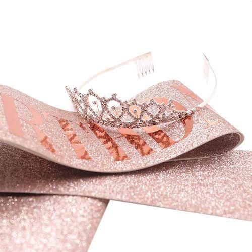 Birthday Queen Belt And Rhinestone Crown-Rose