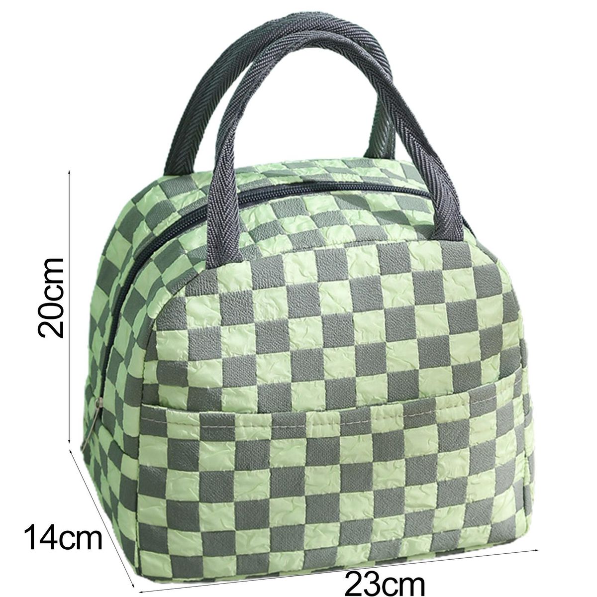 Insulated Bag Plaid Pattern Lunch Bento Box Bag Green