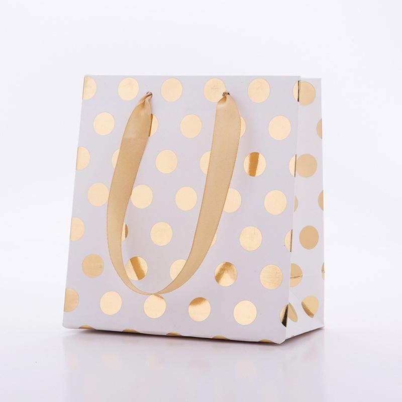 Small Gift Bags with Ribbon Handles(Metallic Dots 8 Pack Bulk)