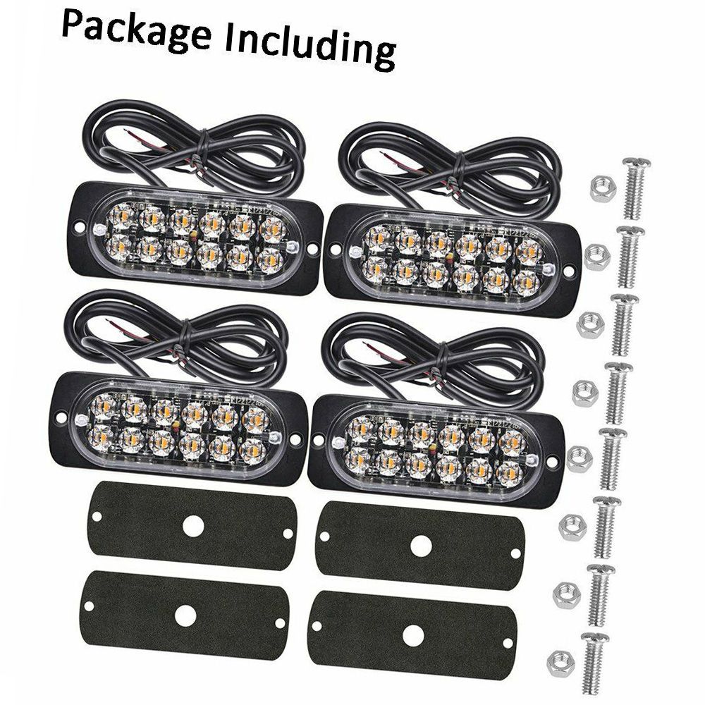 4PCS 12 Strobe LED Amber Hazard Beacon Emergency Flashing