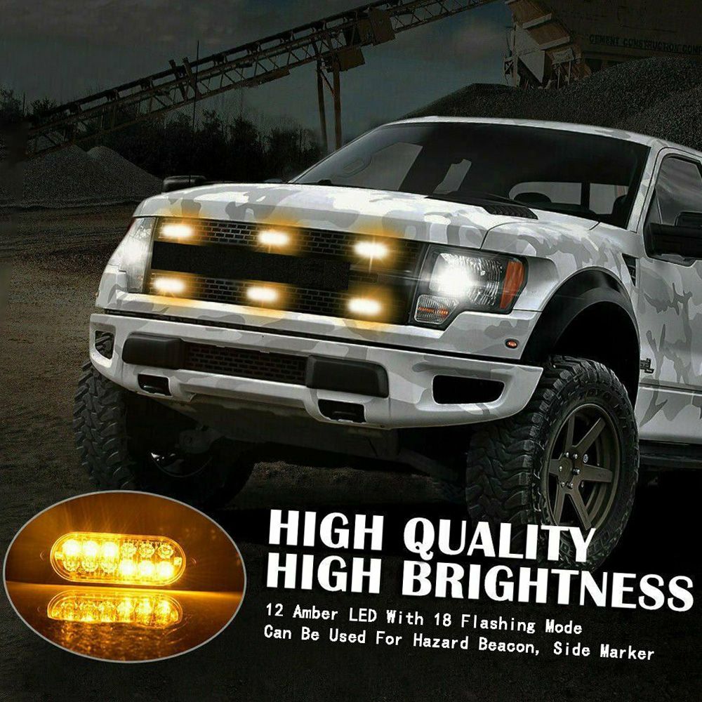 4PCS 12 Strobe LED Amber Hazard Beacon Emergency Flashing
