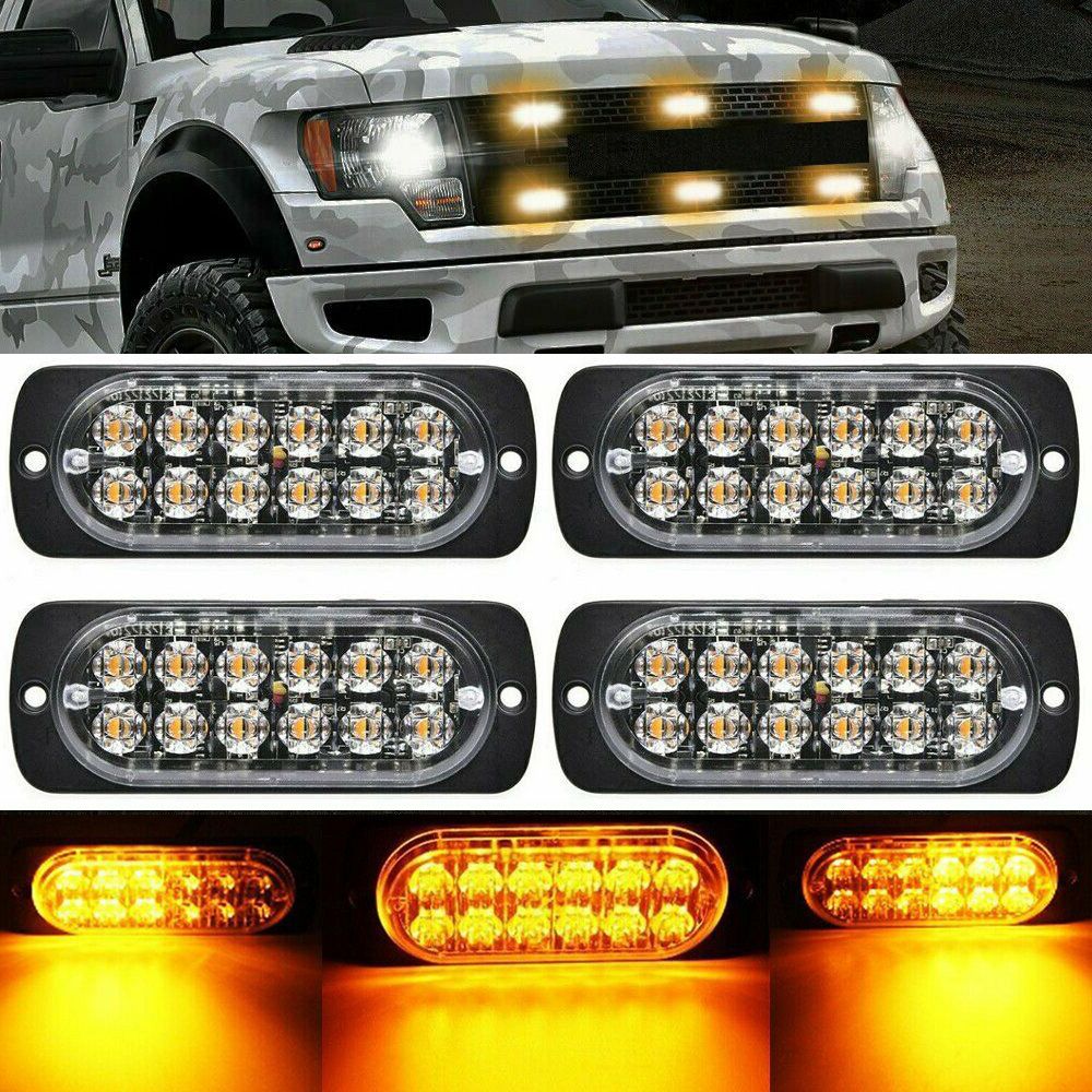 4PCS 12 Strobe LED Amber Hazard Beacon Emergency Flashing