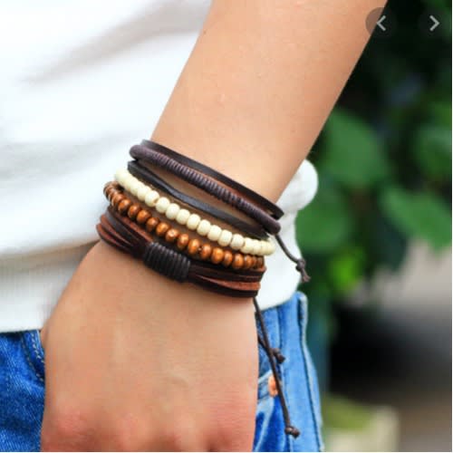 Vintage Men's Multilayer Braided Leather Bracelet -4pcs
