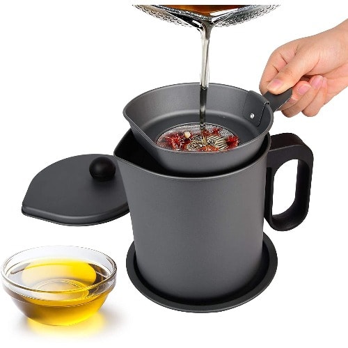 Bacon Grease Container With Strainer - Black 1.7 L