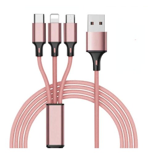 Multifunction 3-in-1 Usb Type-c Cable - Rose Gold