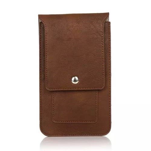 Cowskin Leather Protective Case Waist Bag With Card Slots & Hook - Brown