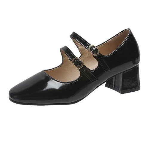 Two Straps Buckles Patent Cover  Shoes