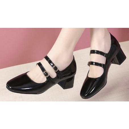 Two Straps Buckles Patent Cover  Shoes