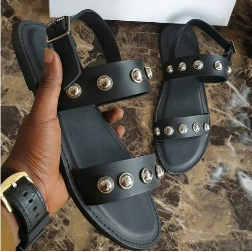 Male Black Pin Step Sandals