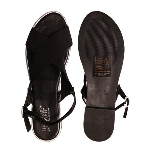 Widefit Elastic Strap Flat Sandals - Black