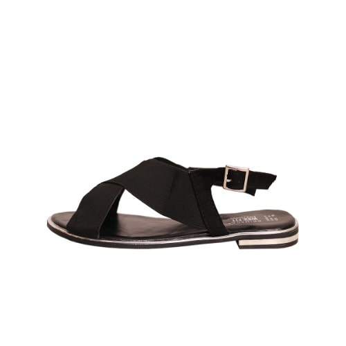 Widefit Elastic Strap Flat Sandals - Black