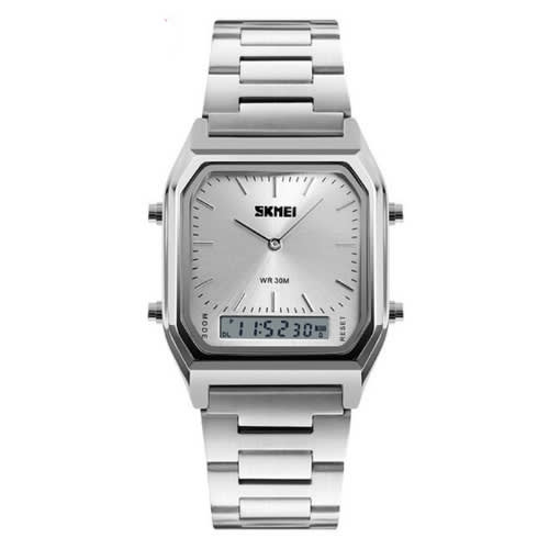 Men Dual Time Watch - Silver