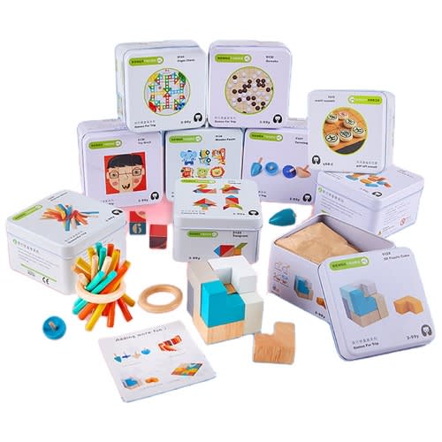 Travel Game Toys Educational Game -Parent-child Wood - Card Game In Metal Box